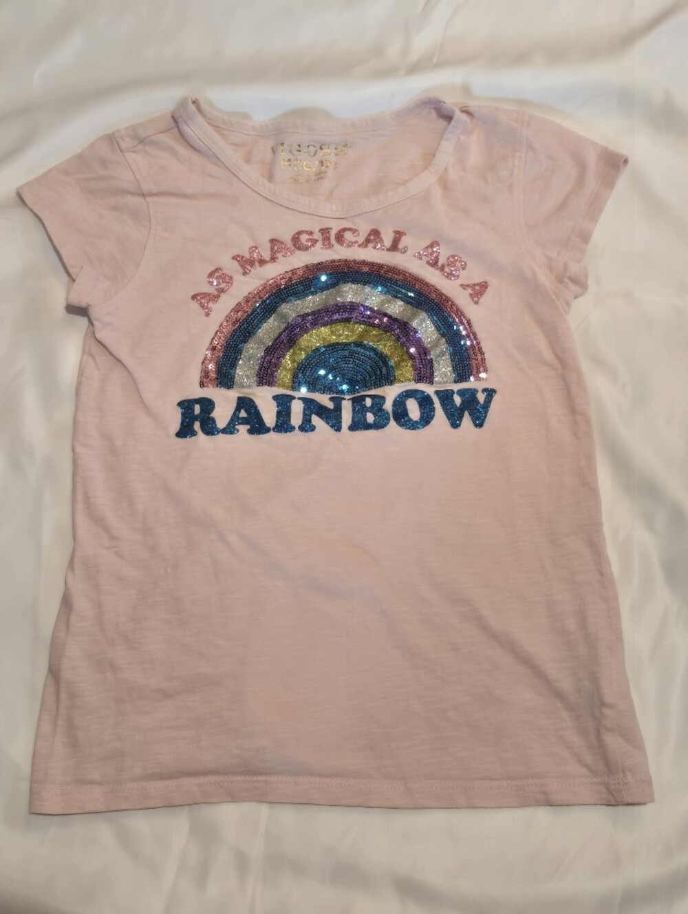 Vigoss Pink Short Sleeve Tee with Sequin Rainbow Graphic